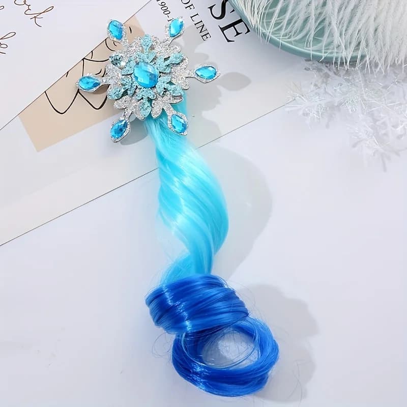 Perruque colorée pour enfants, pinces à cheveux, reine des neiges, cheveux longs bouclés dégradés su