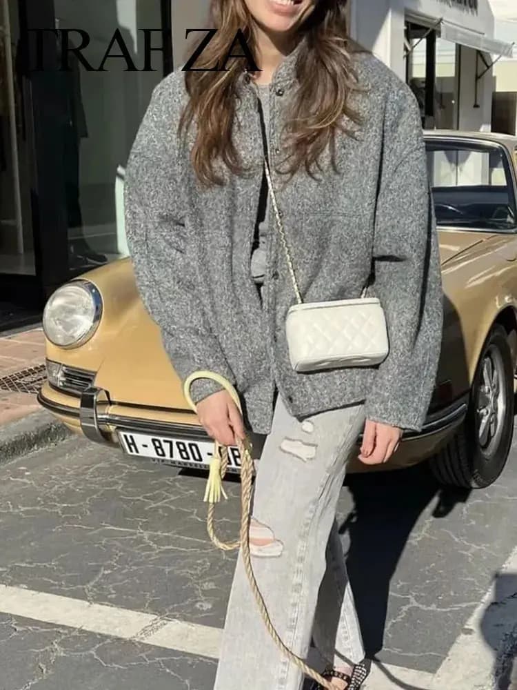 HH femmes élégant solide manteau bouton à manches longues poche Bomber 4 couleurs veste femme printe