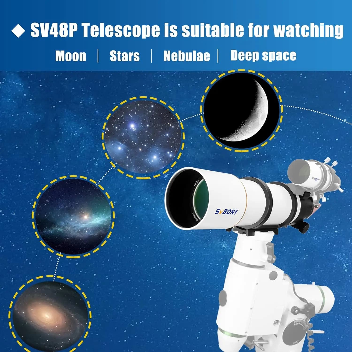 Télescope astronomique Svbony SV48P 90/102 mm d'ouverture OTA, réfracteur à double vitesse de mise a