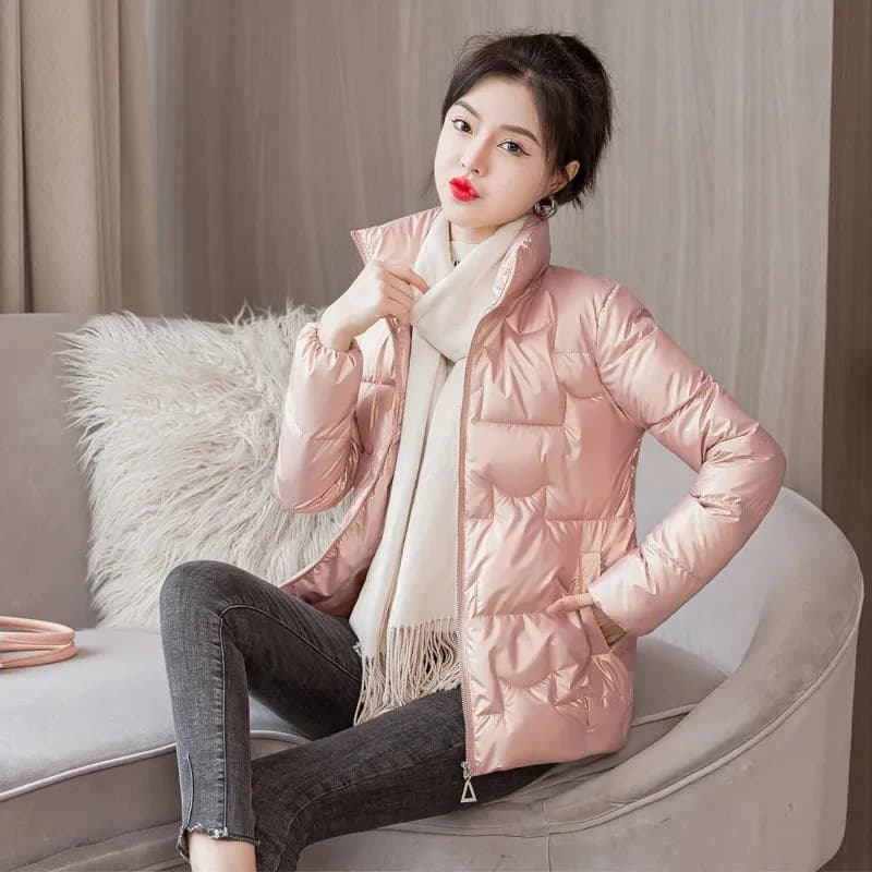 Veste courte rembourrée en duvet de couleur unie pour femme, coupe cintrée et à la mode, Parka d'hiv