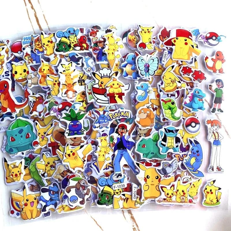 12 autocollants Pokémon Pikachu de dessin animé, mignons, kawaii, imperméables, 3D, en relief, pour 