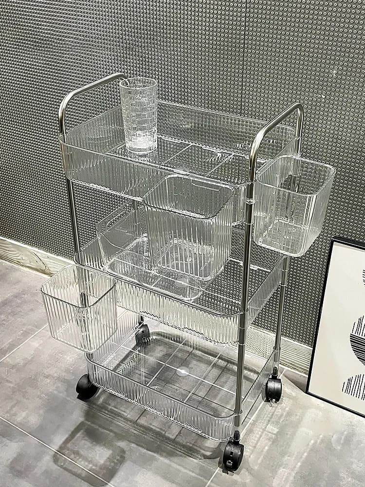 Valise de Rangement Transparente T1 à Roulettes, Chariot pour Cosmétiques, Cuisine, Chambre à Couche