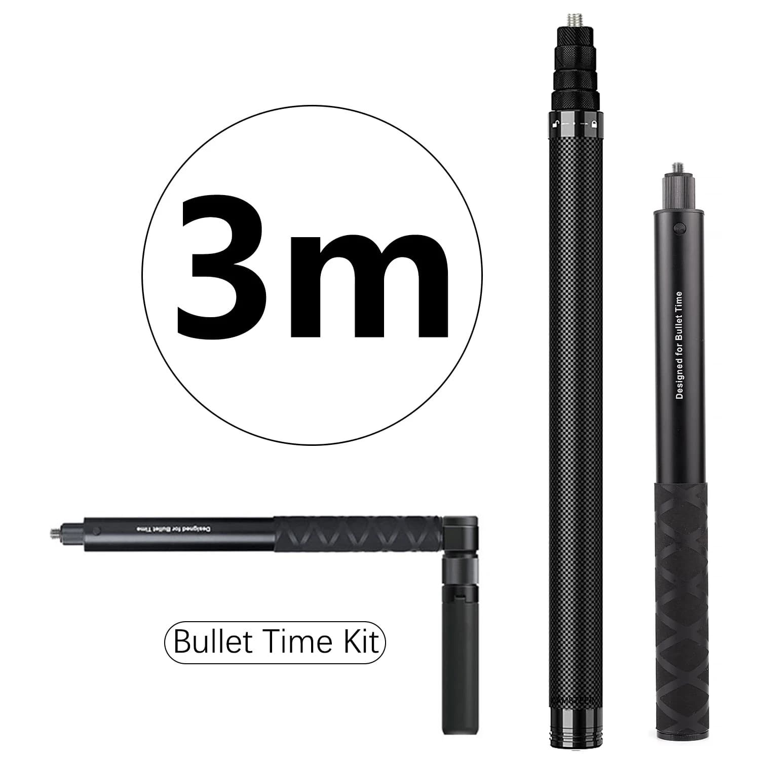 Trépied à poignée rotative Invisible en Fiber de carbone, 1.2m, 3m, pour GoPro Max2 Insta360 X5 X4 D