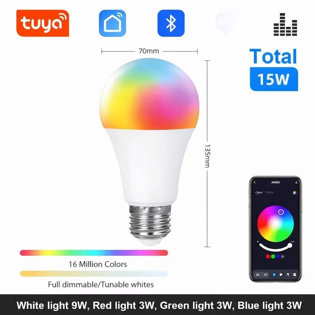 Ampoule LED Bluetooth Tuya Dimmable 15W 18W E27 B22 220V RGBCW, Lampes à Changement de Couleur, Cont