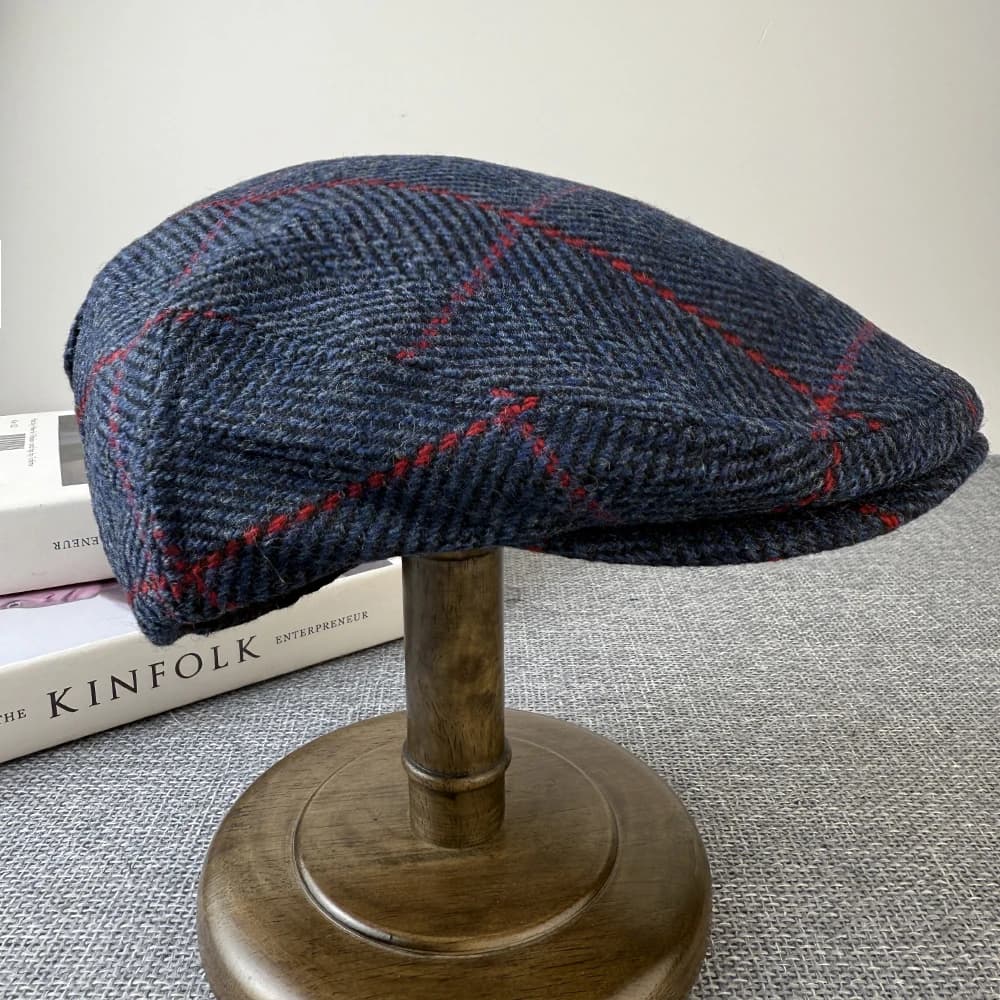 Bérets bleus rétro pour hommes, chapeau en laine de haute qualité, casquette plate à chevrons, chape