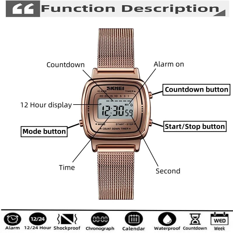 Skmei femmes Bracelet robe montres marque de luxe Bracelet en acier inoxydable mode étanche numériqu