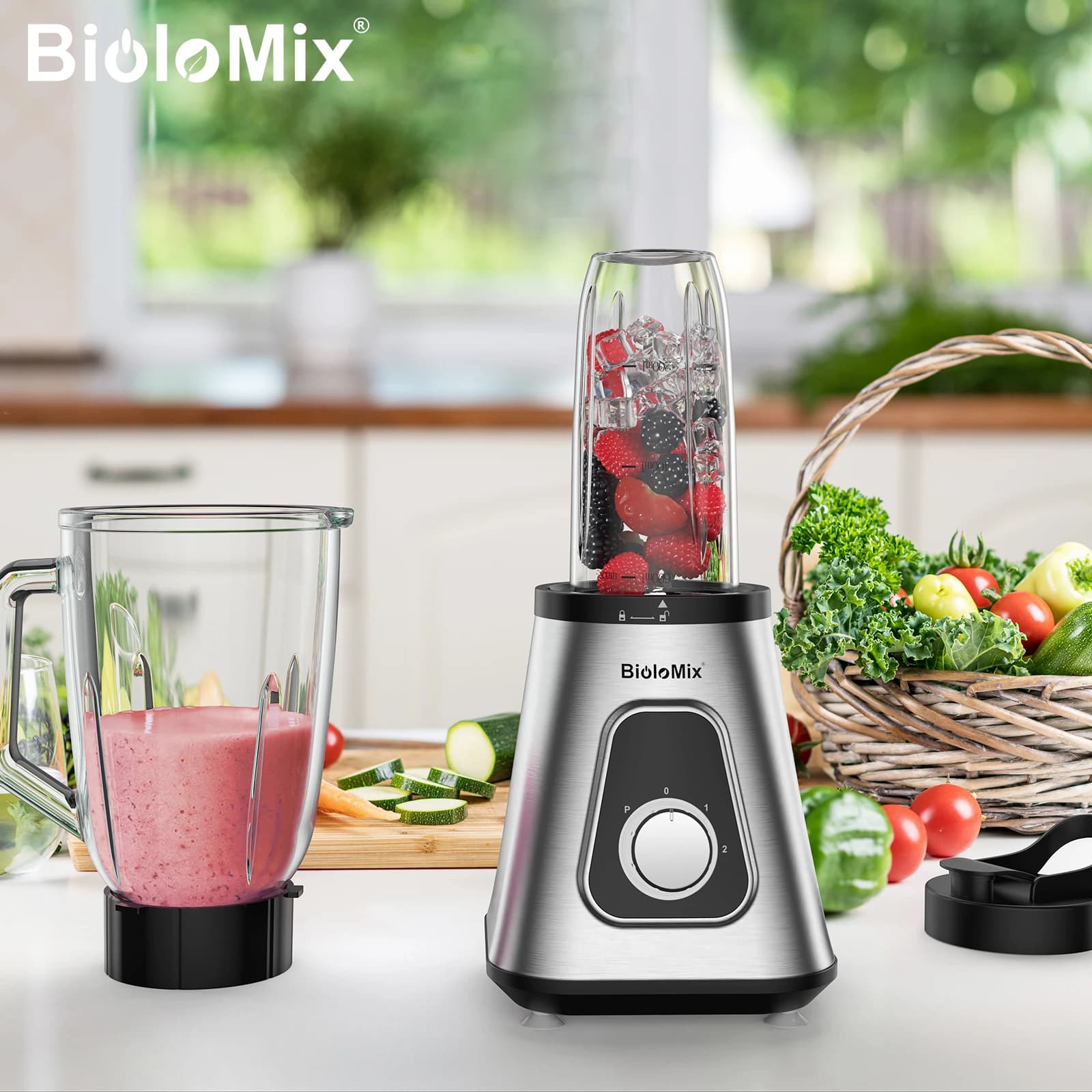 BioloMix-Mixeur SmUnvétérans wn ie avec bocal en verre de 1,5 l, mélangeurs personnels, Chlorfor, bo