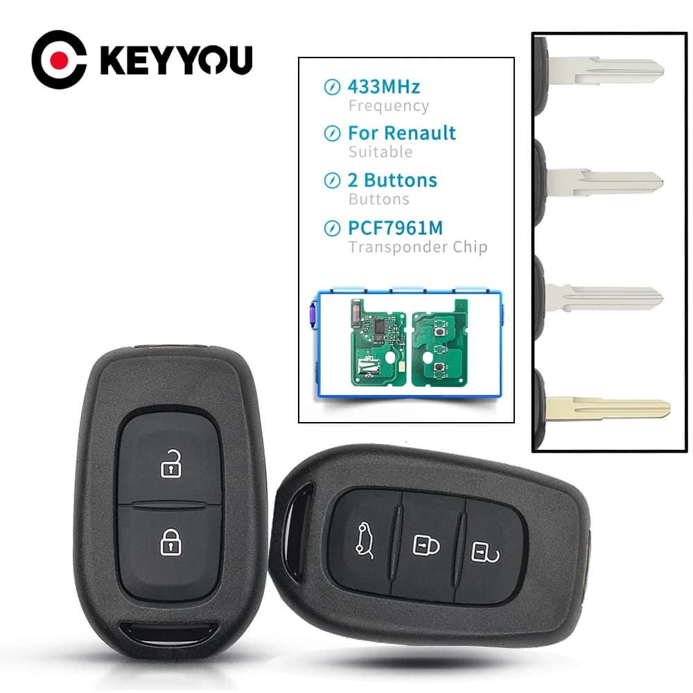 KEYYOU – clé télécommande 2/3 boutons, 434MHZ, avec puce 4A PCF7961M, pour Renault Sandero Dacia Log