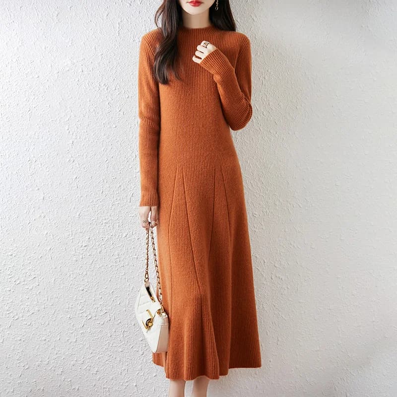 Nouvelle robe à col rond pour femmes avec pull 100% laine mérinos automne et hiver pull Long tricoté