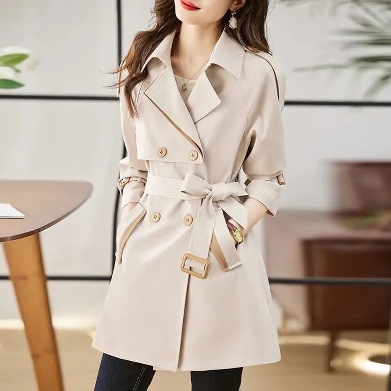 Manteau coupe-vent mi-long pour femme, veste de tempérament amincissante, coupe couvertes, col tremp