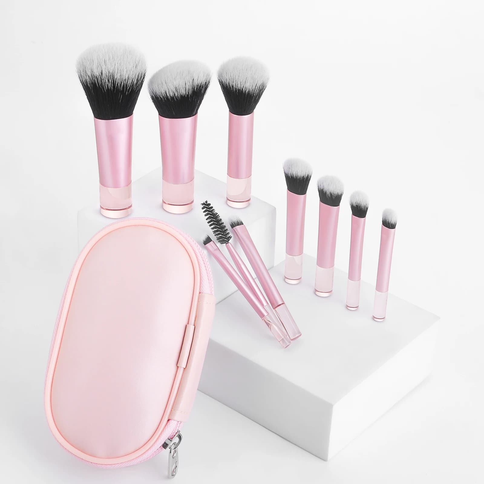 Ensembles de pinceaux de maquillage, 10 pièces mini en plastique avec sac pinceau de maquillage mult