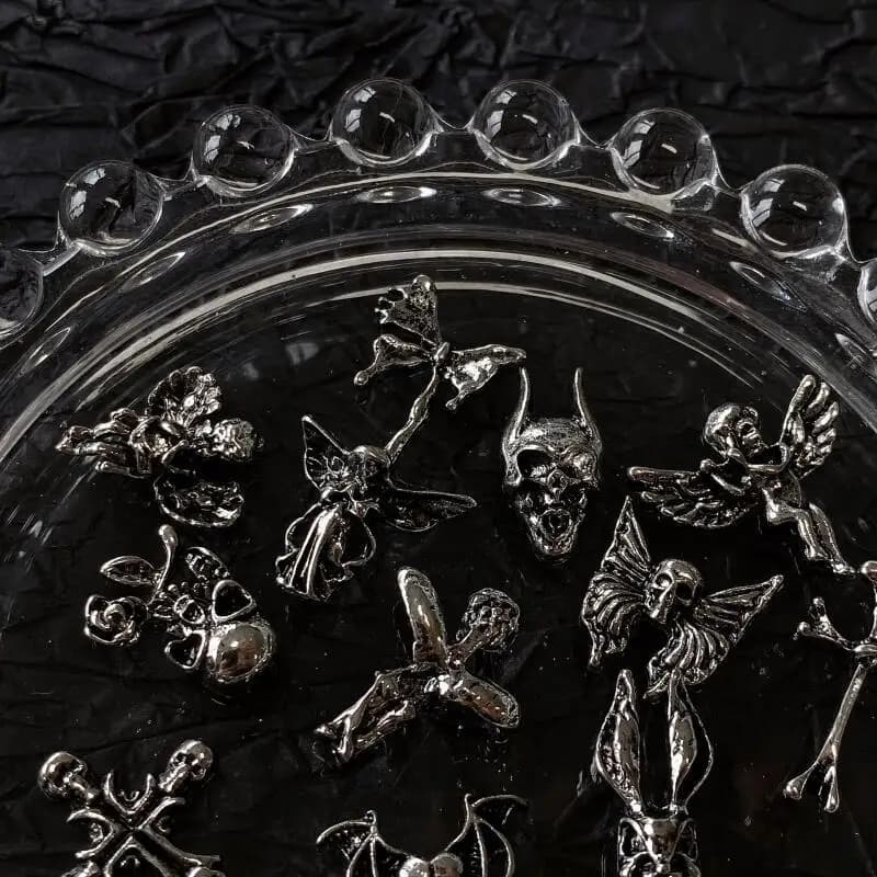 Breloques gothiques pour Nail Art, Style Punk, alliage d'argent Antique, accessoires de croix cathol