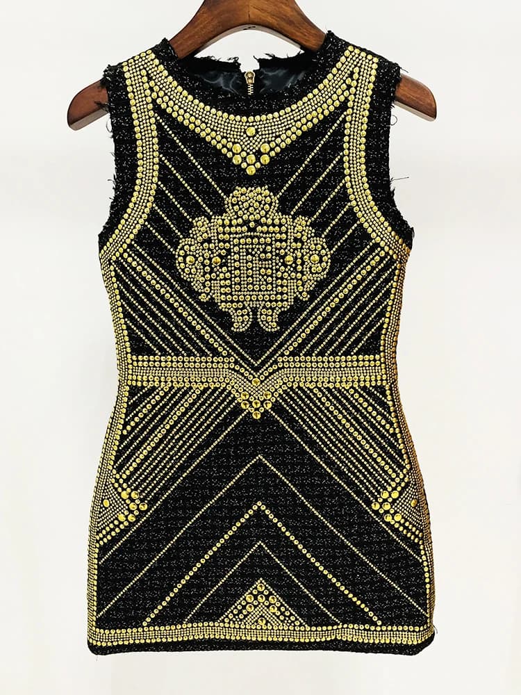 HIGH STREET 2026 Nouvelle robe de créateur tendance pour femmes, sans manches, avec rivets métalliqu