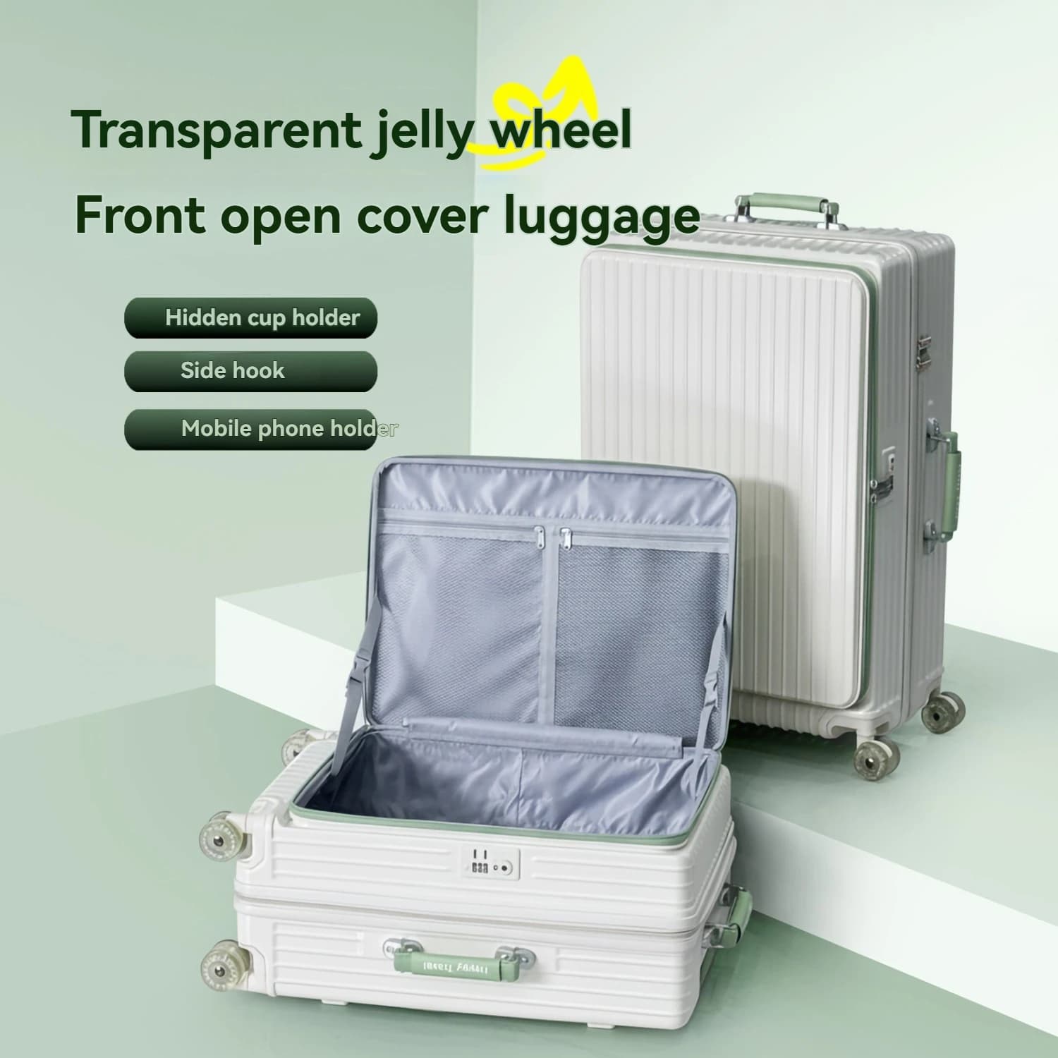 Ensemble de 1 valise de voyage à ouverture frontale avec roulettes en gel, valise à roulettes avec c
