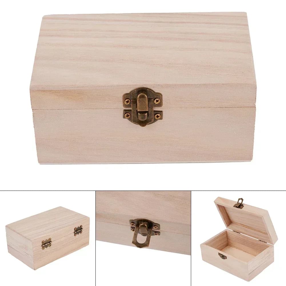 Boîte à bijoux en bois uni S M L, boîte de rangement de bureau en bois naturel à clapet, décoration 