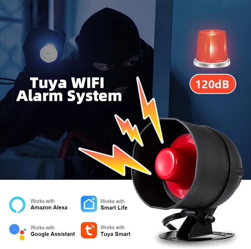 Système d'alarme sirène WiFi, Kit de sirène d'alerte sonore sans fil, sirène intelligente compatible