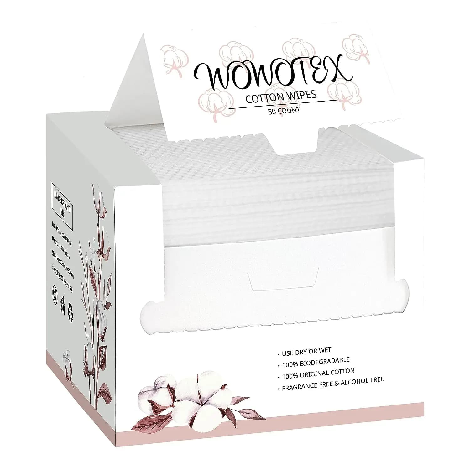 Serviette pour le visage jetable 100% coton, lingettes sèches biodégradables, 50 unités/boîte, servi