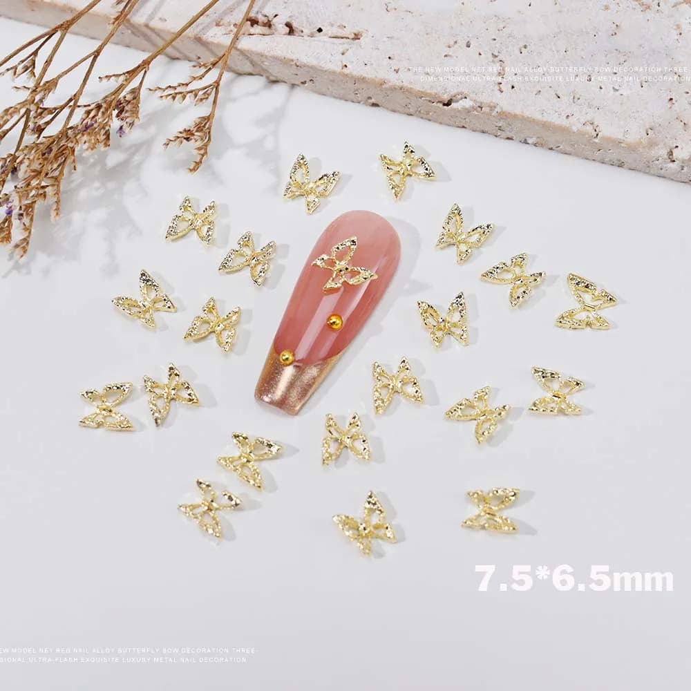 Breloques pour ongles en strass papillon creux 3D, 20 pièces, breloques de luxe, ailes en diamant or