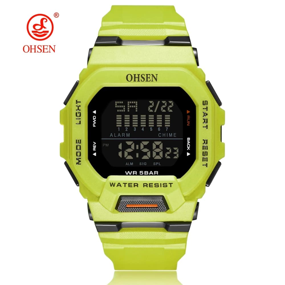 Mode OHSEN Hombre mâle montres numériques 5ATM plongée homme hommes sport vert montres horloges à ma