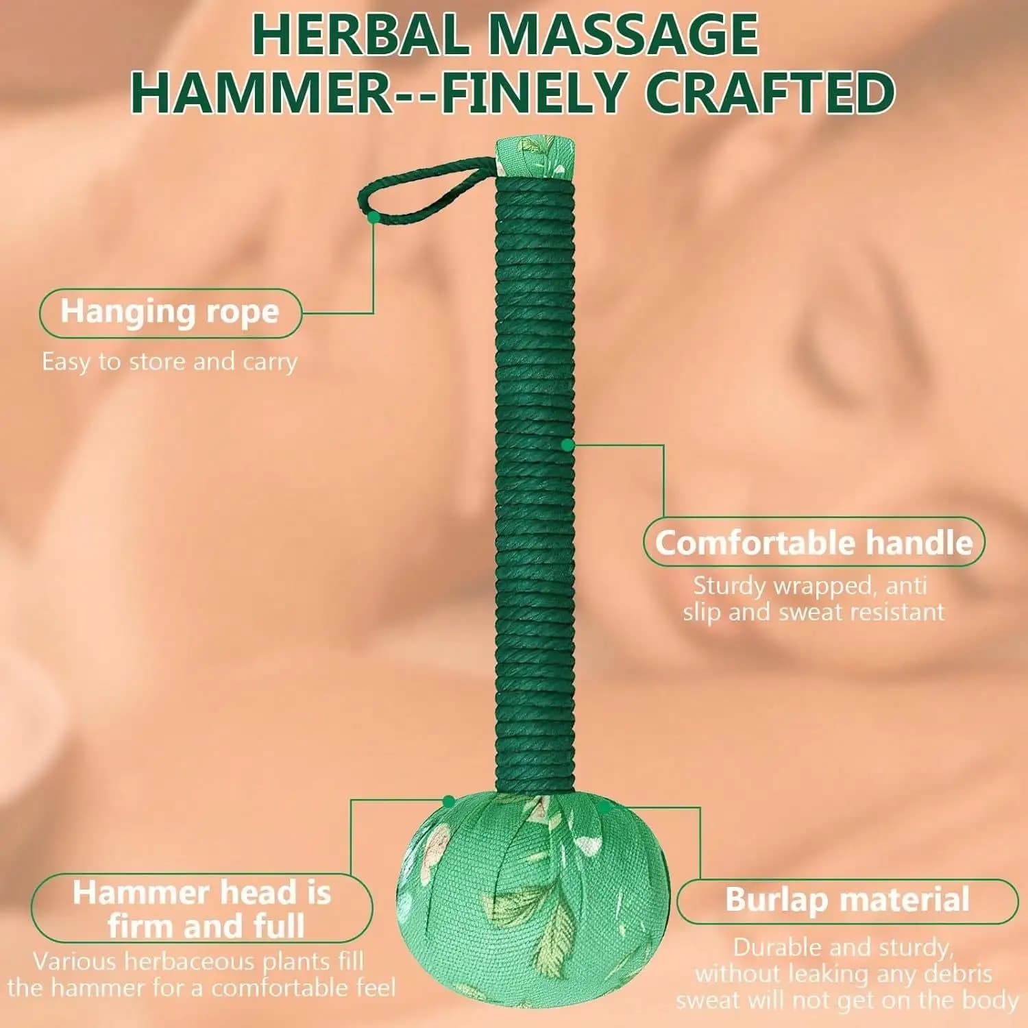 Marteau de massage en bois d'absinthe à long manche pour le drainage lymphatique – Soulagement manue