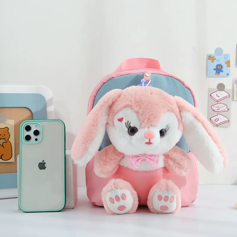 Sac à dos lapin en peluche 3D pour garçons et filles, cartable mignon avec nœud papillon, sacs d'éco