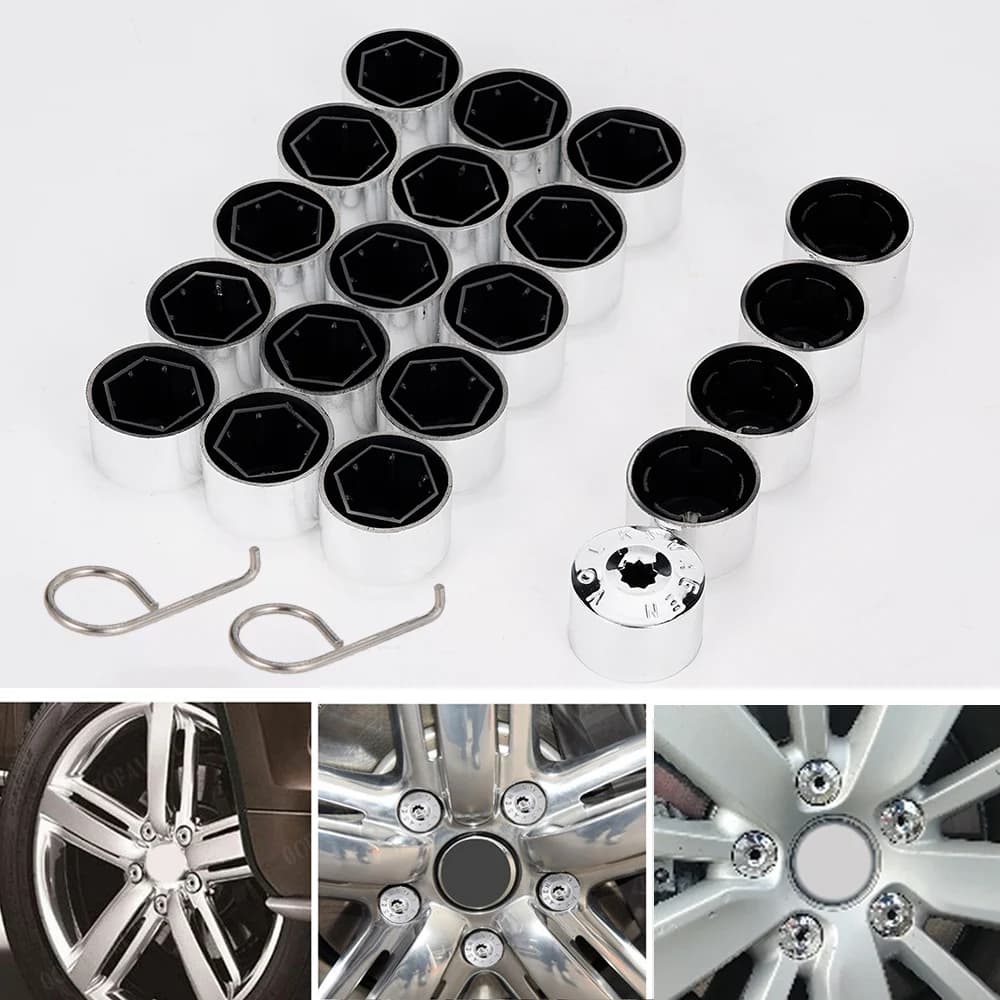 1 jeu d'écrous de roue chromés de 17mm, moyeu de roue en alliage d'aluminium, couvercle de gros boul