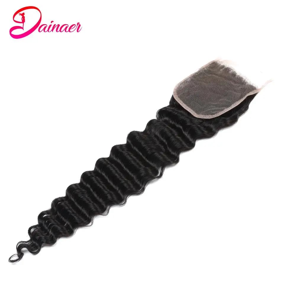 Perruque Lace Closure Deep Wave Brésilienne Remy 100% Naturelle, Cheveux Humains Doux, 4x4, Pre-Pluc