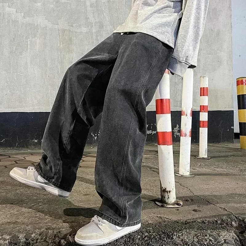 Nouveau Streetwear jean ample hommes Style coréen mode ample droit pantalon à jambes larges hommes m