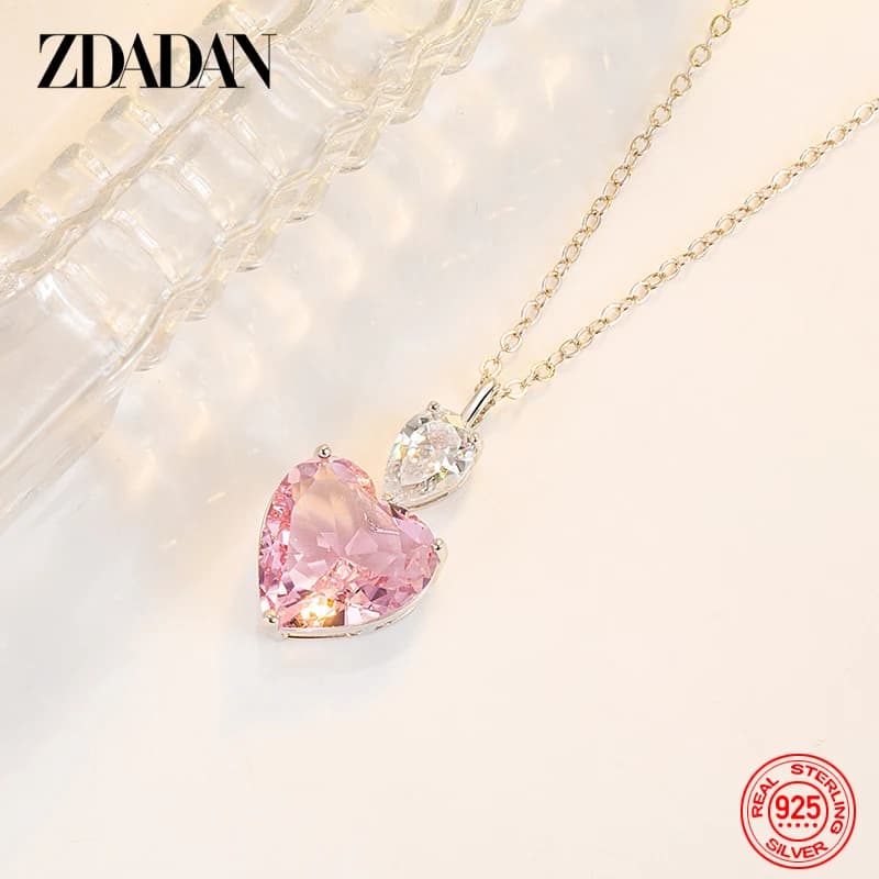 ZDADAN 925 argent rose Zircon collier chaînes pour femmes bijoux de mode