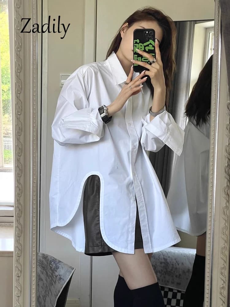 Zadily automne 2025 décontracté ample manches longues blanc chemise longue minimaliste surdimensionn