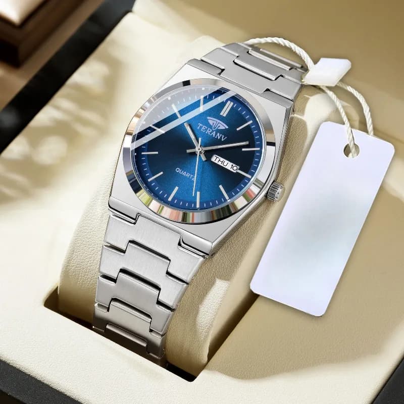 Montre pour hommes, montre à quartz de mode avec calendrier mince en acier inoxydable
