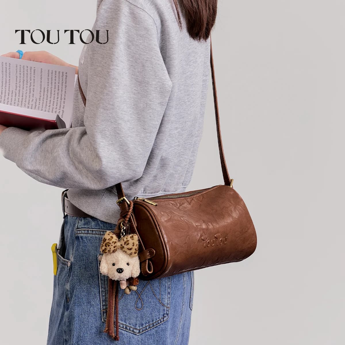 TOUTOU Nouveau sac cylindrique marron - Sac grande capacité, sac Boston style épaule/bandoulière, id