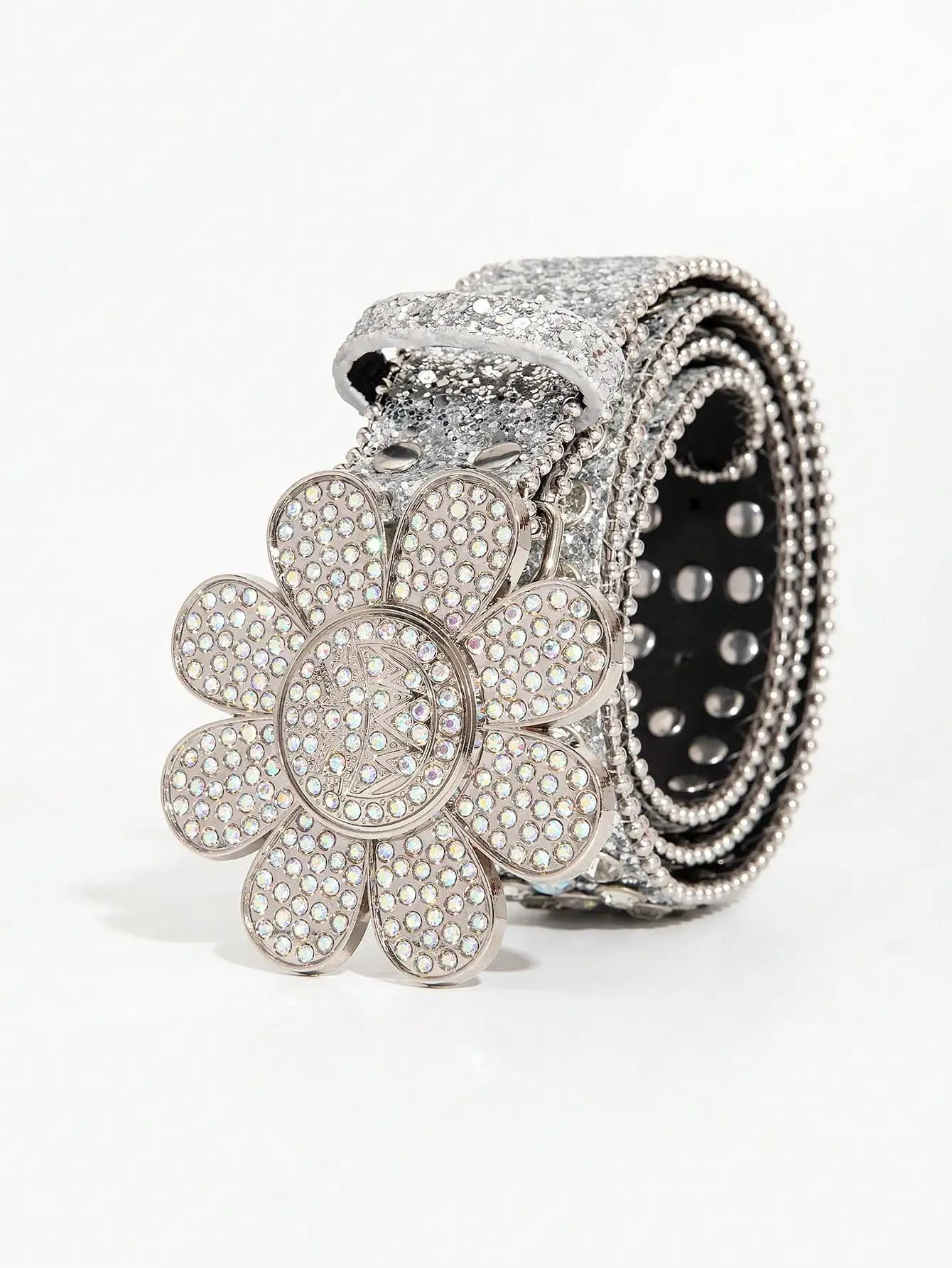 Ceinture punk argentée Y2K pour femmes, 1 pièce, smiley fleur, strass, boucle laser, strass pour jea