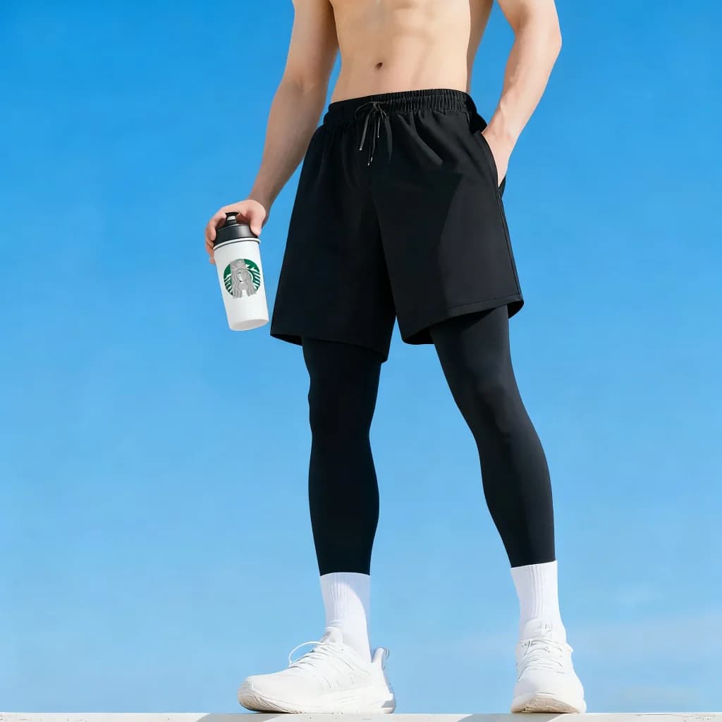 Pantalons de Compression pour hommes avec short, Leggings d'entraînement de course à pied, haute éla