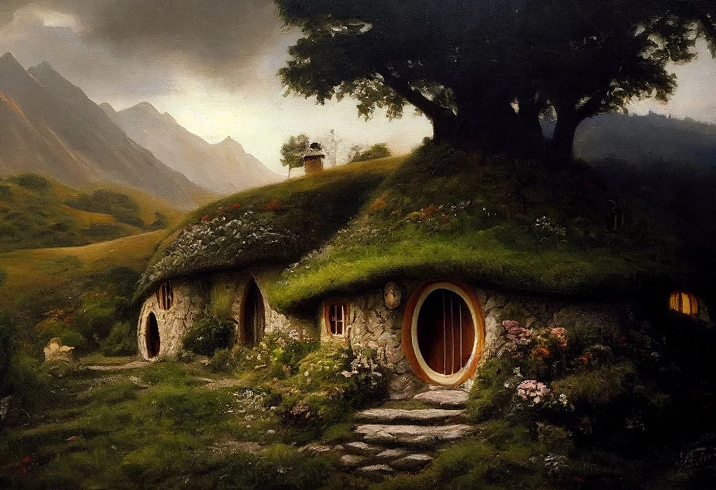 Peinture sur toile S-Shire H-Hobbit Hole Landscape Poster, Cosy Earth Halfling House, Art mural pour
