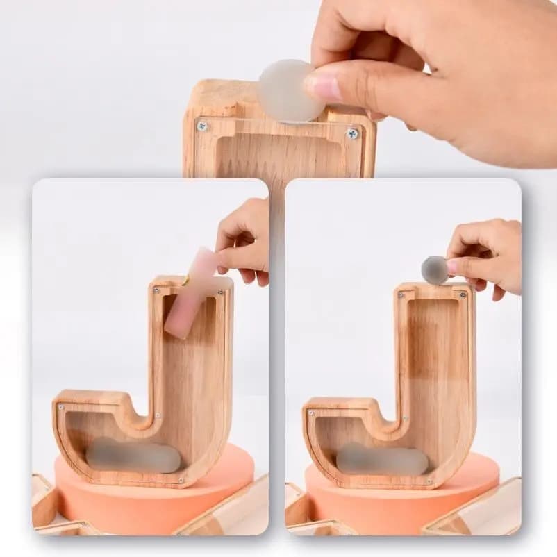 Vingt-six Alphabet anglais tirelire pièce d'argent tirelire lettre en bois boîte d'épargne ornement 