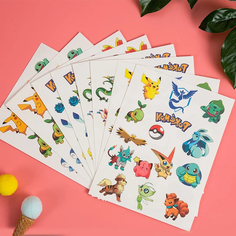 Autocollants de tatouage temporaire Pokemon pour enfants, 3 pièces, autocollant Pikachu, dessin anim