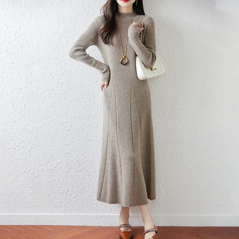 Nouvelle robe à col rond pour femmes avec pull 100% laine mérinos automne et hiver pull Long tricoté