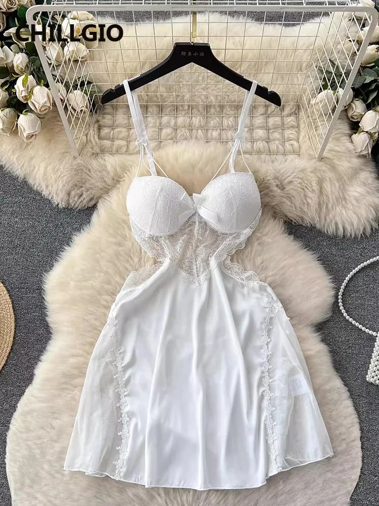 CHILLGIO femmes Sexy dentelle florale Spaghetti sangle robe d'été mode dos nu une ligne été Transpar