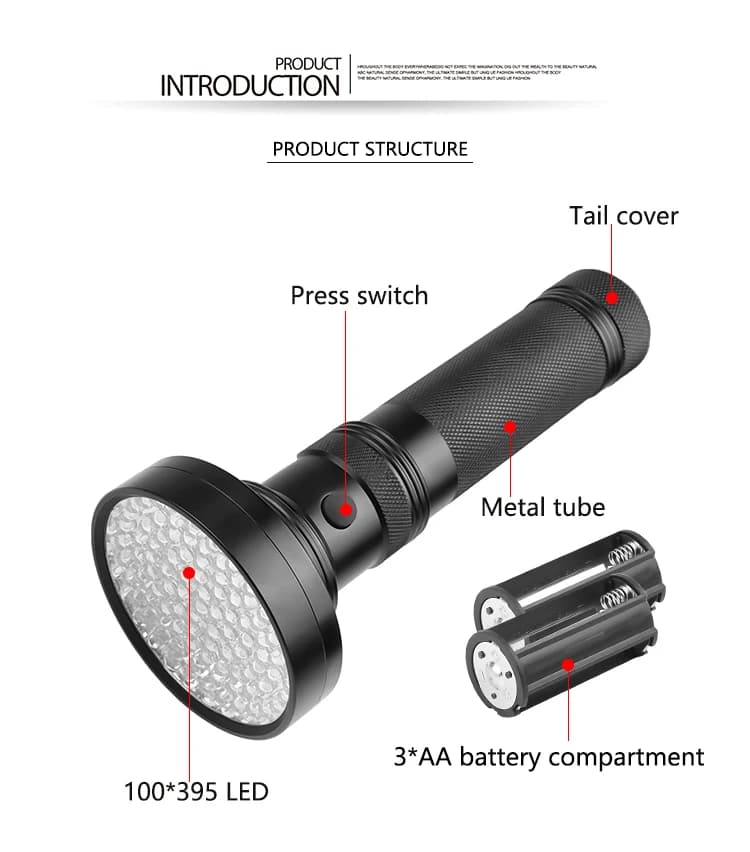 Lampe de poche UV 21/51/100 LED, 395nm, torche ultraviolette, détecteur de lumière noire pour animau