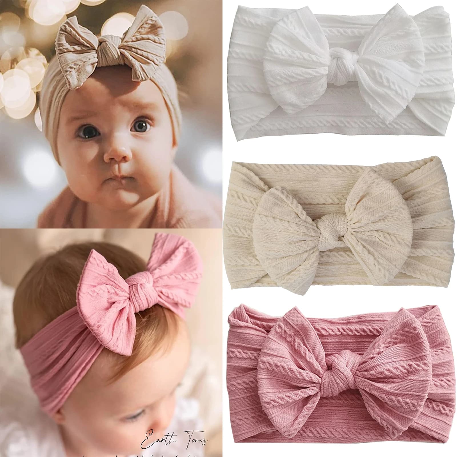 1/3 pièces couleur unie bébé bandeau arc enfants bandeau élastique en Nylon nouveau-né doux Turban b
