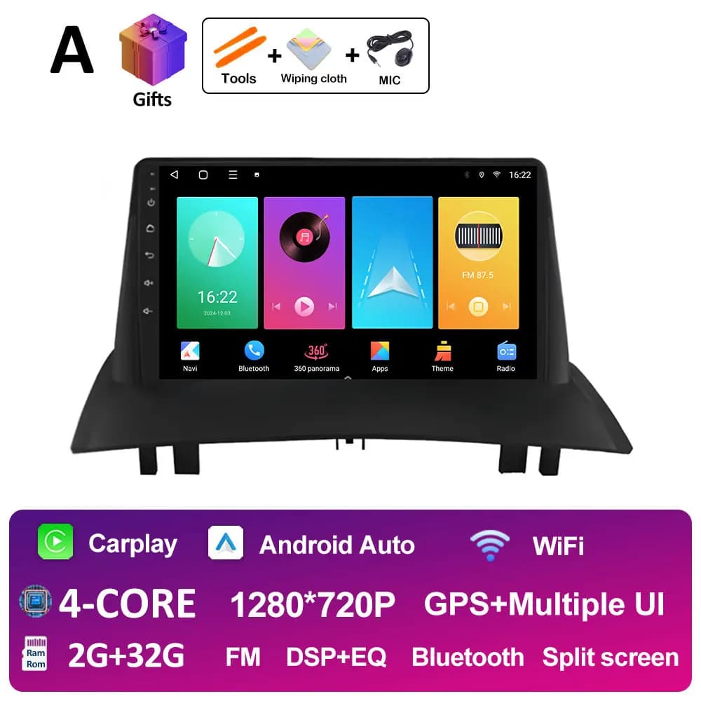 Android 14 pour Renault Megane 2 2002-2009 Android AUTO autoradio multimédia lecteur vidéo stéréo Ca