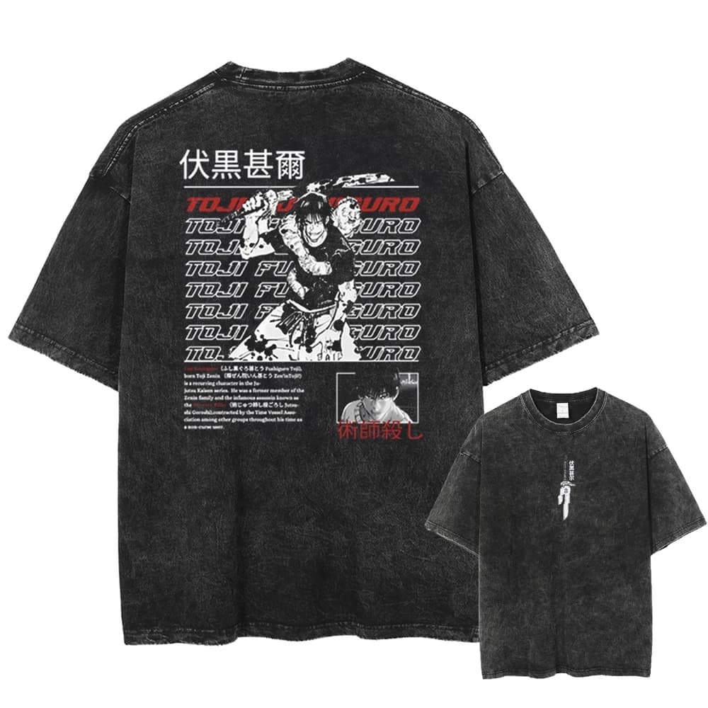 T-shirt imprimé Anime Jujutsu Kaisen Fushiguro Toji 2026 pour hommes et femmes, T-shirt délavé de ha