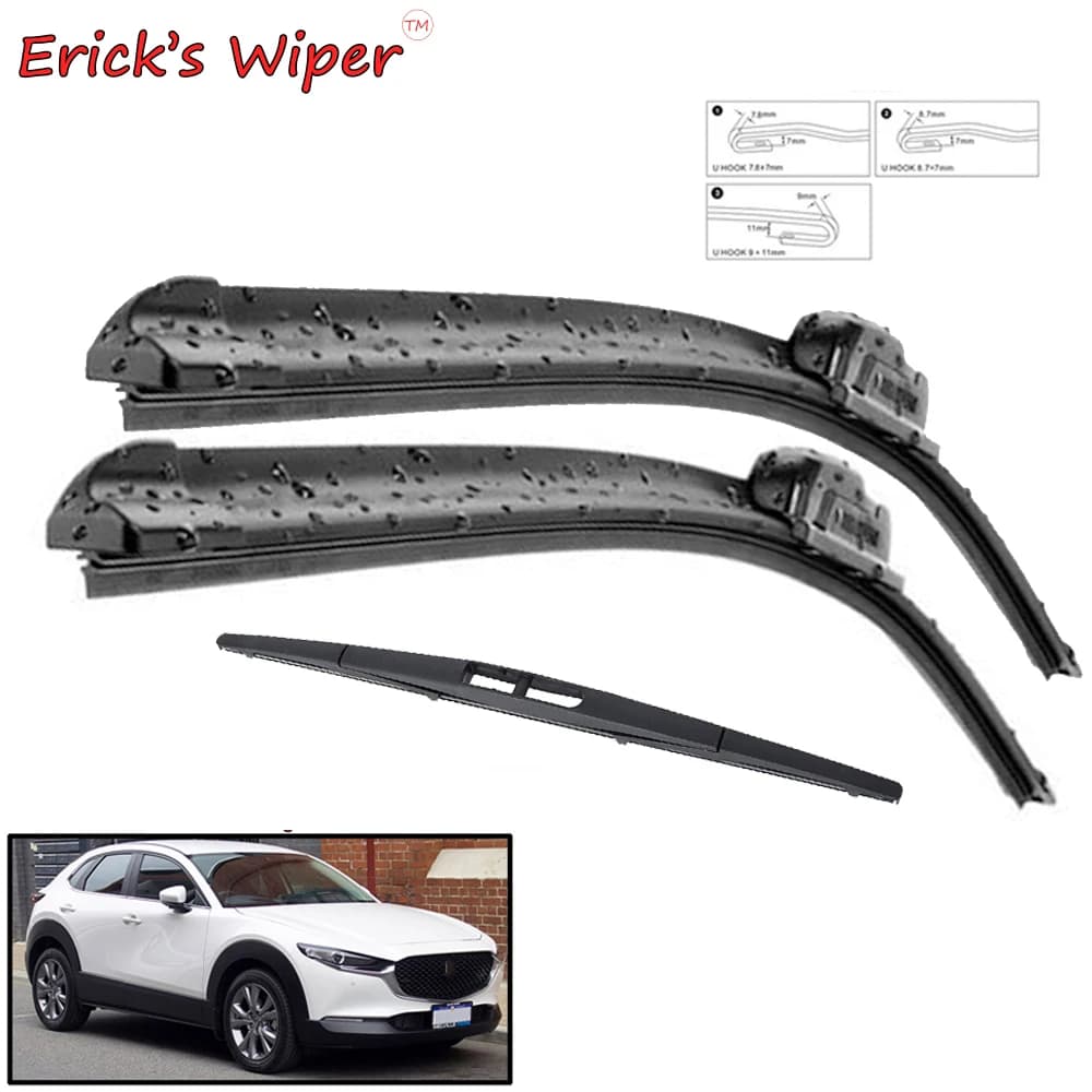Erick's Wiper-Kit d'essuie-glace avant et arrière pour Mazda CX-30 CX30 2019-2023, pare-brise, bross