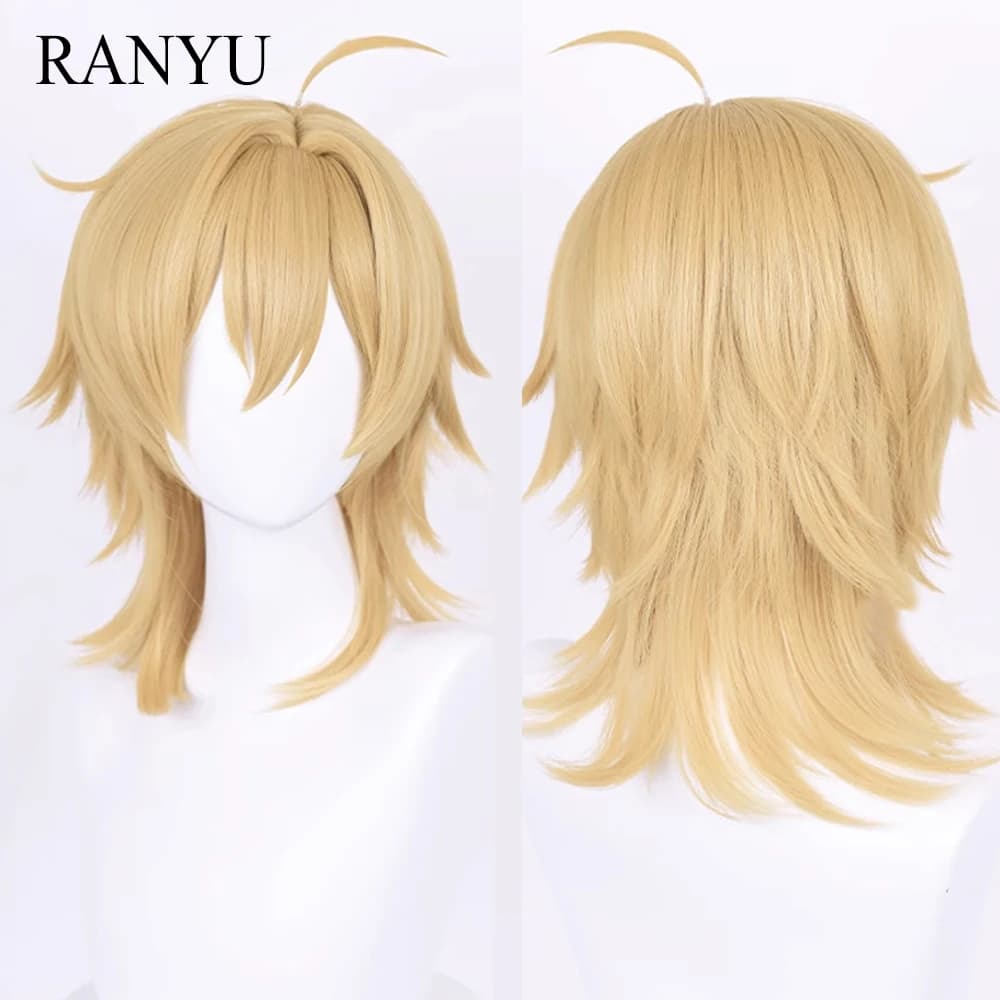 Perruque synthétique courte et lisse à tête de mulet Blonde avec frange, perruque moelleuse de jeu d