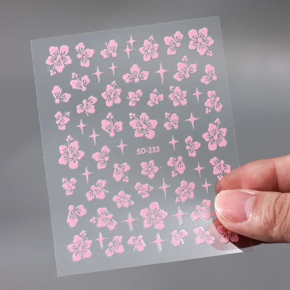 Autocollants 3D en forme de fleur d'hibiscus pour nail art, décalcomanies florales blanches, roses, 