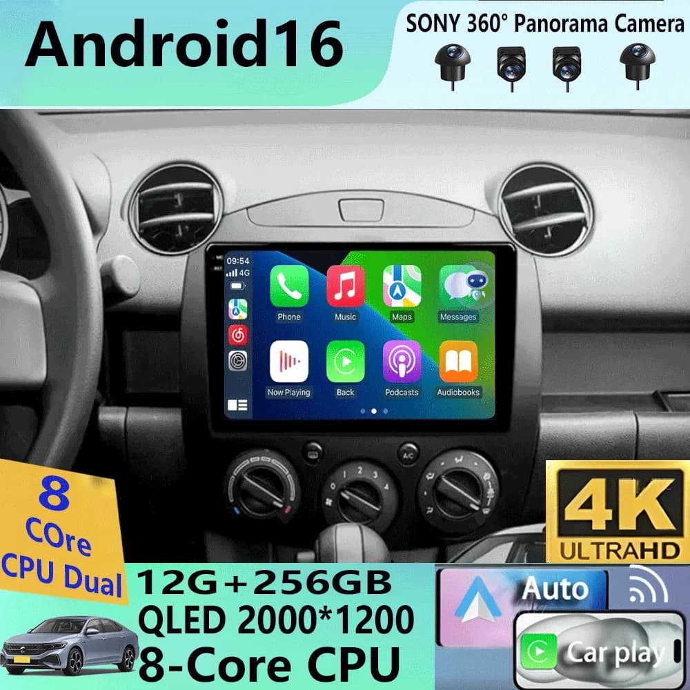 Autoradio multimédia Android 16 pour MAZDA 2 Mazda2 2007 2008 2009 2010 2011 2012 2013 2014 GPS Navi