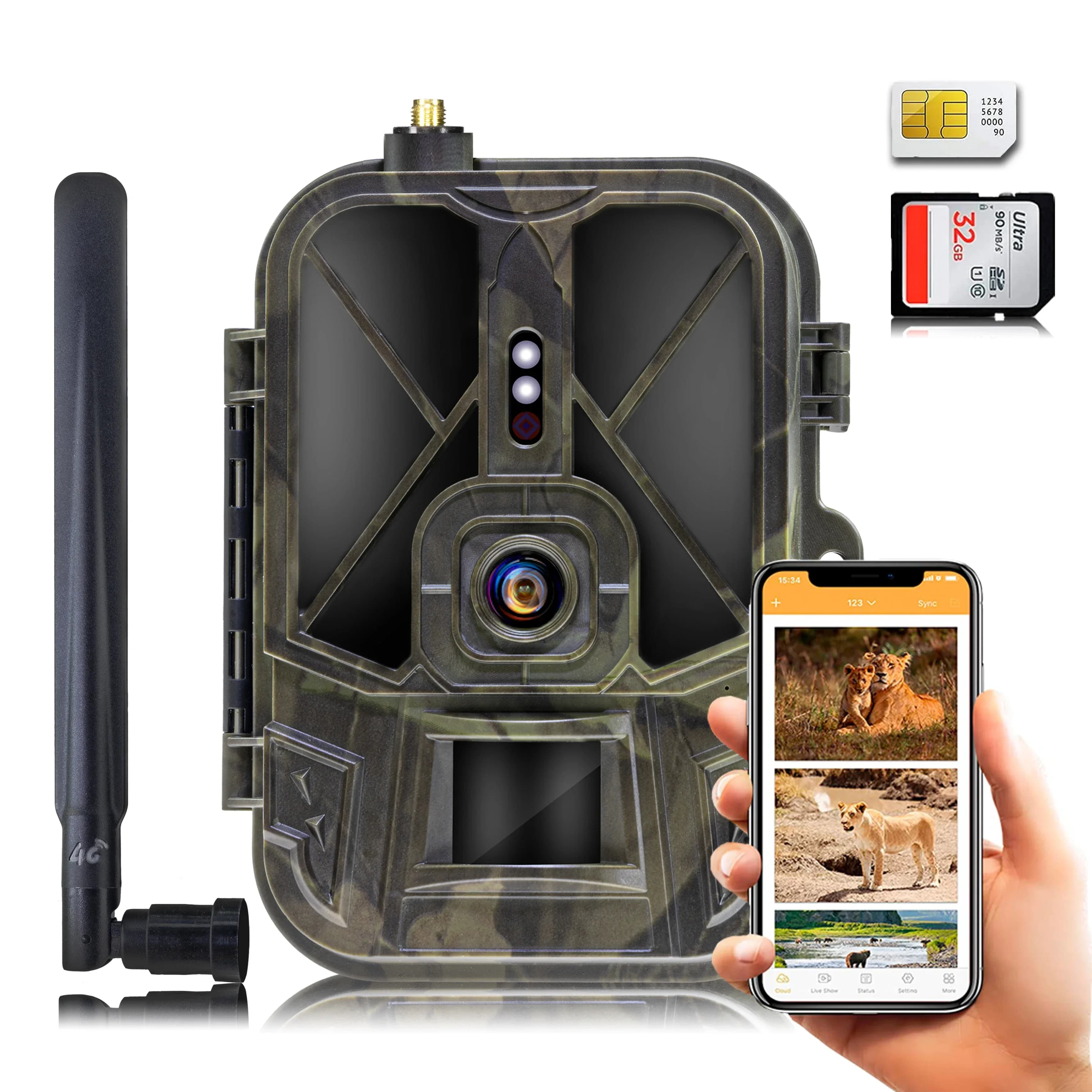 Caméra de chasse 4K 4G avec contrôle par application, service cloud, batterie Li-ion 8000 mAh, visio