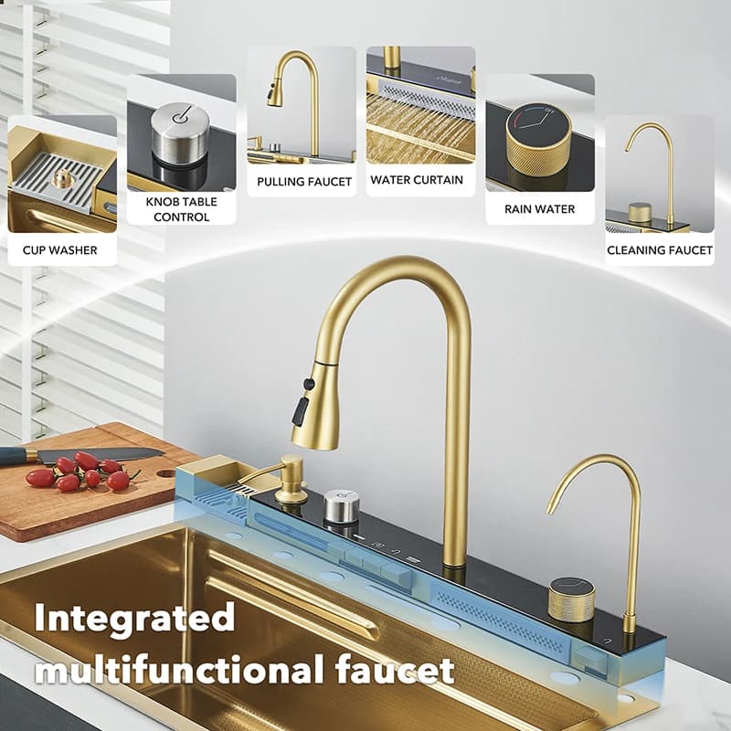 Évier de Cuisine en Acier Inoxydable localité à Double Cascade, Grand Lavabo en Relief à une Fente, 