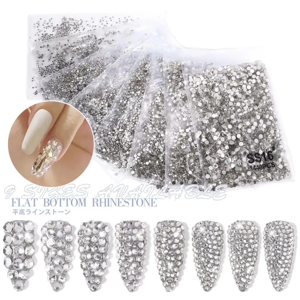 Strass pour ongles transparents/AB SS3-SS16, diamants en verre scintillant, ronds à dos plat, Mini s